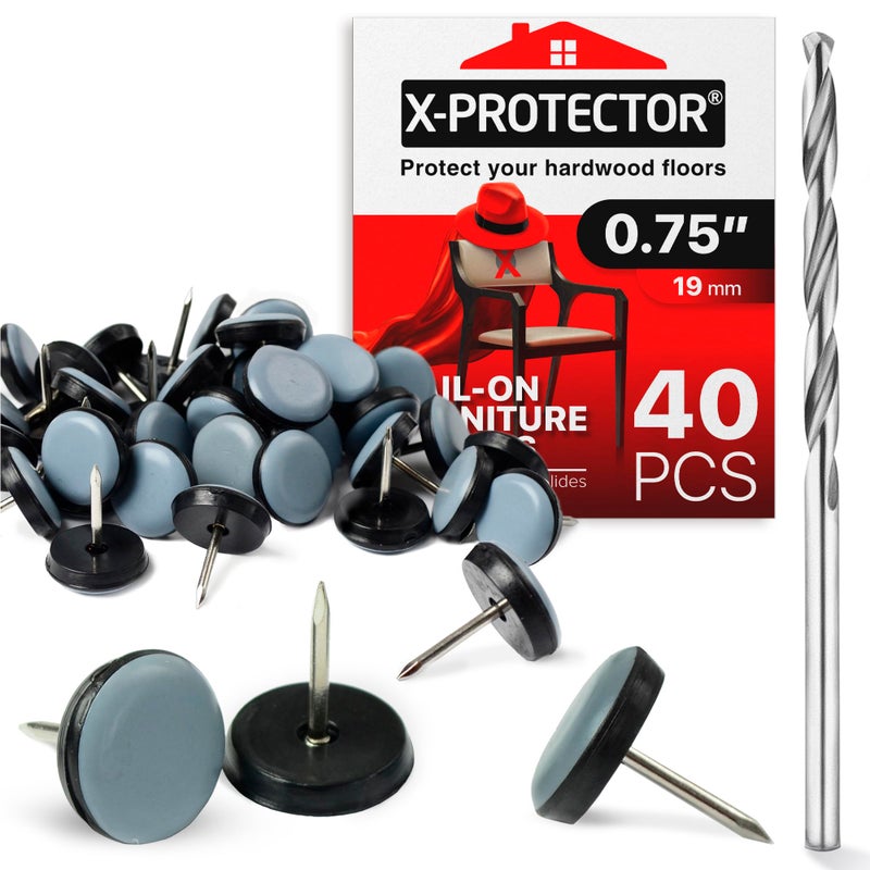 X-Protector Chair Glides X-PROTECTOR â€“ 0.75" Furniture Glides 40 pcs â€“ Grey Nail-on Chair Sliders â€“ Premium Chair Leg Floor Protectors â€“ Slide Effortlessly with Leg Pads That Protect Your Floor! - Image 1